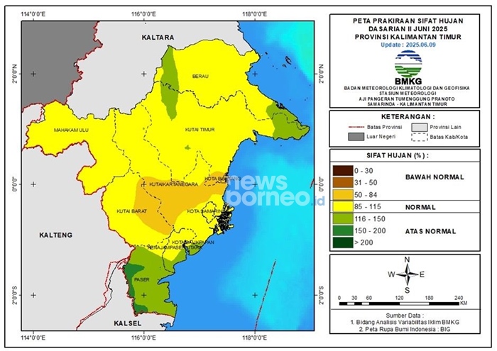 Hujan Intensitas Sedang Dominasi Kaltim 11–20 Juni